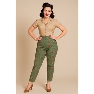 Bettie Page  Women's‎ Pinup Western Horse Print High Waisted Pants- Size 8